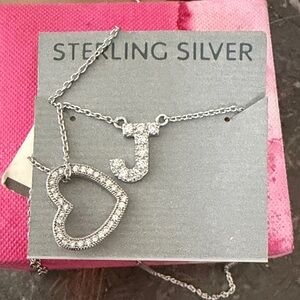 Steve Madden Silver Initial J and Heart Necklace